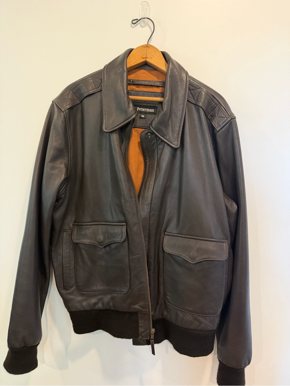 J. Peterman Dark Brown Leather Bomber Jacket
